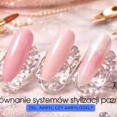 Porównanie stylizacji paznokci: żel, akryl czy akrylożel? Delikatne odcienie różu i brokat podkreślają piękno akrylożelu.