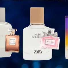 Zestaw damskich perfum, w tym Zara Nude Bouquet i Femme, obok Chanel Coco Mademoiselle, Miss Dior i Tom Ford Lost Cherry.